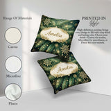 Custom Name Festive Green Pine and Snowflake Decorative Seamless Square Filled Cushion Throw Pillow Sofa Bed Home Decor Zip Washable UK Made