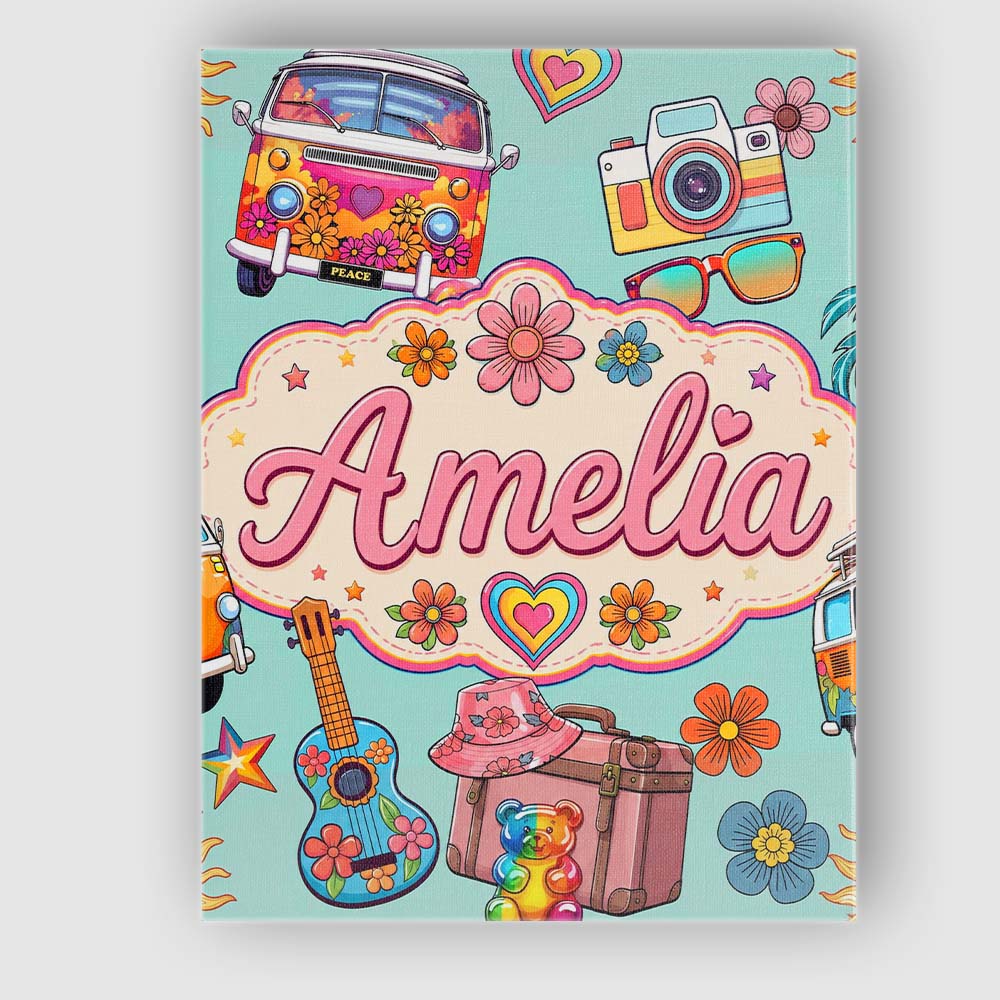 Personalised Name Hippie Van Camera Guitar Custom  Unique Gift Idea Elegant Feature Canvas Wall Art Print Decor Picture Ready to Hang