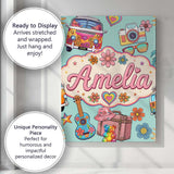Personalised Name Hippie Van Camera Guitar Custom  Unique Gift Idea Elegant Feature Canvas Wall Art Print Decor Picture Ready to Hang