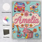 Personalised Name Hippie Van Camera Guitar Custom  Unique Gift Idea Elegant Feature Canvas Wall Art Print Decor Picture Ready to Hang