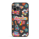 Hippie Van Camera Guitar Floral Travel Black Custom Name Protective Phone Case Mobile Cover Durable Everyday Smartphone Shock Resistant