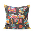 Custom Name Hippie Camera Guitar Floral Travel Black Background Square Filled Cushion Throw Pillow Sofa Bed Home Decor Zip Washable UK Made