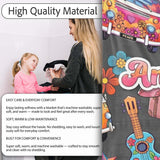 Hippie Van Camera Guitar Floral Travel Black Background Seamless  Personalised Custom Name Super Soft Fleece Blanket Bed Sofa Throw