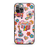 Hippie Van Camera Guitar Floral Travel Light Pink Custom Name Protective Phone Case Mobile Cover Durable Everyday Smartphone Shock Resistant