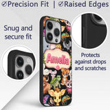 Cute Cartoon Jungle Safari Animals Printed Design Custom Name Protective Phone Case Mobile Cover Durable Everyday Smartphone Shock Resistant