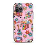 Hippie Van Camera Guitar Floral Travel Soft Pink Custom Name Protective Phone Case Mobile Cover Durable Everyday Smartphone Shock Resistant