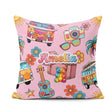 Custom Name Hippie Van Camera Guitar Floral Soft Pink Background Square Filled Cushion Throw Pillow Sofa Bed Home Decor Zip Washable UK Made