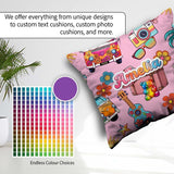 Custom Name Hippie Van Camera Guitar Floral Soft Pink Background Square Filled Cushion Throw Pillow Sofa Bed Home Decor Zip Washable UK Made