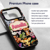 Cute Cartoon Jungle Safari Animals Printed Design Custom Name Protective Phone Case Mobile Cover Durable Everyday Smartphone Shock Resistant