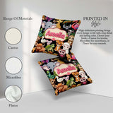 Custom Name Cute Cartoon Jungle Safari Animals Seamless on Black Square Filled Cushion Throw Pillow Sofa Bed Home Decor Zip Washable UK Made