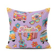 Custom Name Hippie Camera Guitar Floral Travel Lavender Seamless Square Filled Cushion Throw Pillow Sofa Bed Home Decor Zip Washable UK Made