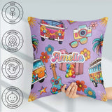 Custom Name Hippie Camera Guitar Floral Travel Lavender Seamless Square Filled Cushion Throw Pillow Sofa Bed Home Decor Zip Washable UK Made