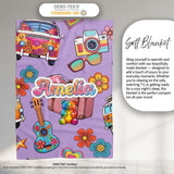 Hippie Van Camera Guitar Floral Travel Lavender Background Seamless  Personalised Custom Name Super Soft Fleece Blanket Bed Sofa Throw