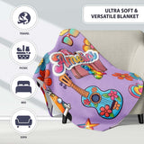 Hippie Van Camera Guitar Floral Travel Lavender Background Seamless  Personalised Custom Name Super Soft Fleece Blanket Bed Sofa Throw
