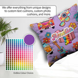 Custom Name Hippie Camera Guitar Floral Travel Lavender Seamless Square Filled Cushion Throw Pillow Sofa Bed Home Decor Zip Washable UK Made