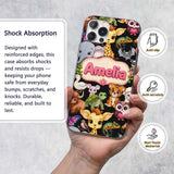 Cute Cartoon Jungle Safari Animals Printed Design Custom Name Protective Phone Case Mobile Cover Durable Everyday Smartphone Shock Resistant