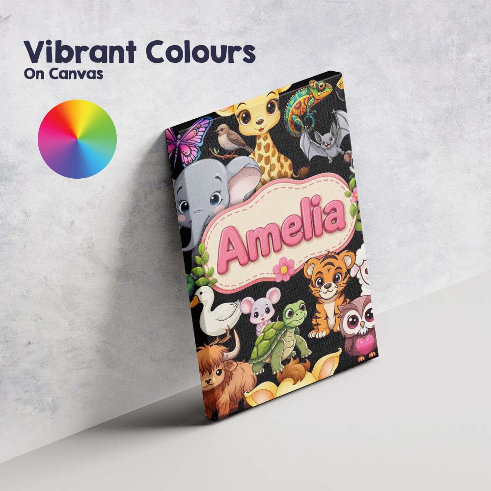 Personalised Name Cute Cartoon Jungle Custom Modern Room Accent Creative Decorator Style Canvas Wall Art Print Decor Picture Ready to Hang