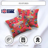Custom Name Hippie Van Camera Guitar Floral Travel Seamless Name Square Filled Cushion Throw Pillow Sofa Bed Home Decor Zip Washable UK Made