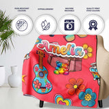 Hippie Van Camera Guitar Floral Travel Red Background Seamless Name  Personalised Custom Name Super Soft Fleece Blanket Bed Sofa Throw