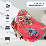 Hippie Van Camera Guitar Floral Travel Red Background Seamless Name  Personalised Custom Name Super Soft Fleece Blanket Bed Sofa Throw
