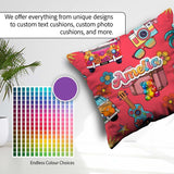 Custom Name Hippie Van Camera Guitar Floral Travel Seamless Name Square Filled Cushion Throw Pillow Sofa Bed Home Decor Zip Washable UK Made