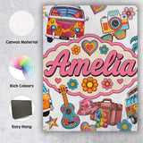 Personalised Name Hippie Van Camera Guitar Custom  Unique Gift Idea Elegant Feature Canvas Wall Art Print Decor Picture Ready to Hang