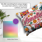 Custom Name Hippie Camera Guitar Floral Travel White Background Square Filled Cushion Throw Pillow Sofa Bed Home Decor Zip Washable UK Made
