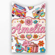 Hippie Van Camera Guitar Floral Travel White Background Seamless  Personalised Custom Name Super Soft Fleece Blanket Bed Sofa Throw
