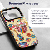 Hippie Van Camera Guitar Floral Travel Beige Custom Name Protective Phone Case Mobile Cover Durable Everyday Smartphone Shock Resistant