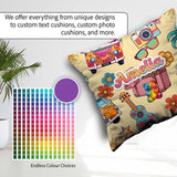 Custom Name Hippie Camera Guitar Floral Travel Beige Background Square Filled Cushion Throw Pillow Sofa Bed Home Decor Zip Washable UK Made