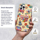 Hippie Van Camera Guitar Floral Travel Beige Custom Name Protective Phone Case Mobile Cover Durable Everyday Smartphone Shock Resistant