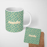 Personalized Custom Name Cute Yellow Rubber Ducks on Teal Water Seamless Pattern Name Unique 11oz Ceramic Coffee Tea Mug White Large Handle