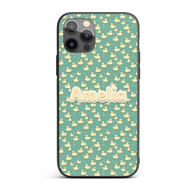 Cute Yellow Rubber Ducks on Teal Water Seamless Custom Name Protective Phone Case Mobile Cover Durable Everyday Smartphone Shock Resistant
