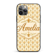 Vintage Fleur De Lis Damask Pattern Warm Gold Custom Name Protective Phone Case Mobile Cover Durable Everyday Smartphone Shock Resistant