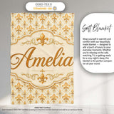 Vintage Fleur De Lis Damask Pattern Warm Gold Background Seamless  Personalised Custom Name Super Soft Fleece Blanket Bed Sofa Throw
