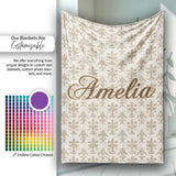 Classic Neutral Fleur De Lis Damask Pattern Soft Beige Background  Personalised Custom Name Super Soft Fleece Blanket Bed Sofa Throw