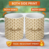 Personalized Custom Name Luxury Gold Fleur De Lis Repeating Pattern Elegant Seamless Design 11oz Ceramic Coffee Tea Mug White Large Handle