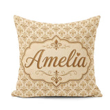 Custom Name Soft Gold Fleur De Lis Diamond Layout Pattern Design Square Filled Cushion Throw Pillow Sofa Bed Home Decor Zip Washable UK Made