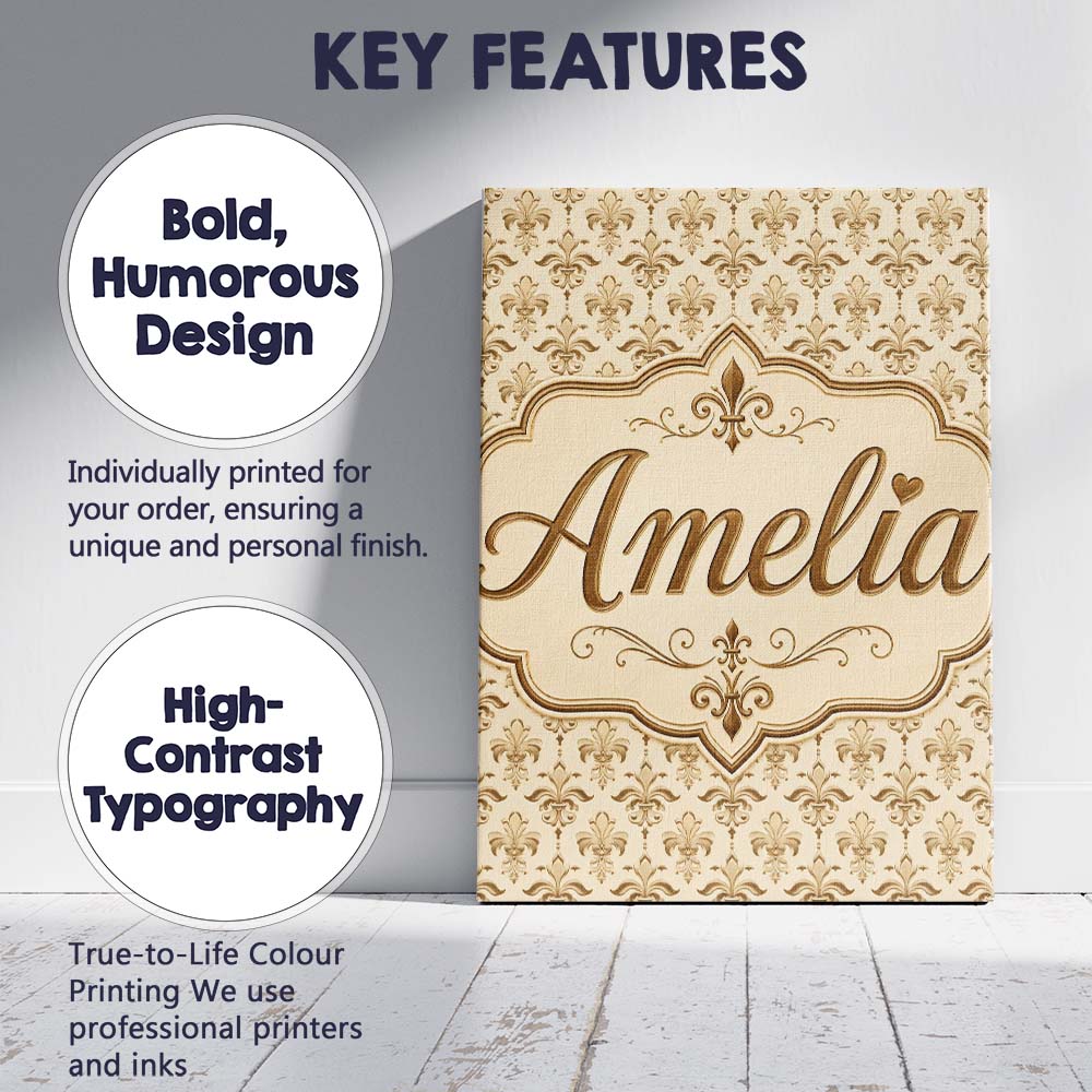 Personalised Name Soft Gold Fleur De Lis Custom  Unique Gift Idea Elegant Feature Canvas Wall Art Print Decor Picture Ready to Hang