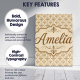 Personalised Name Soft Gold Fleur De Lis Custom  Unique Gift Idea Elegant Feature Canvas Wall Art Print Decor Picture Ready to Hang