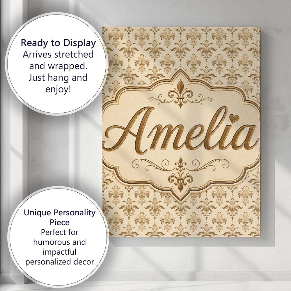Personalised Name Soft Gold Fleur De Lis Custom  Unique Gift Idea Elegant Feature Canvas Wall Art Print Decor Picture Ready to Hang