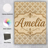 Personalised Name Soft Gold Fleur De Lis Custom  Unique Gift Idea Elegant Feature Canvas Wall Art Print Decor Picture Ready to Hang