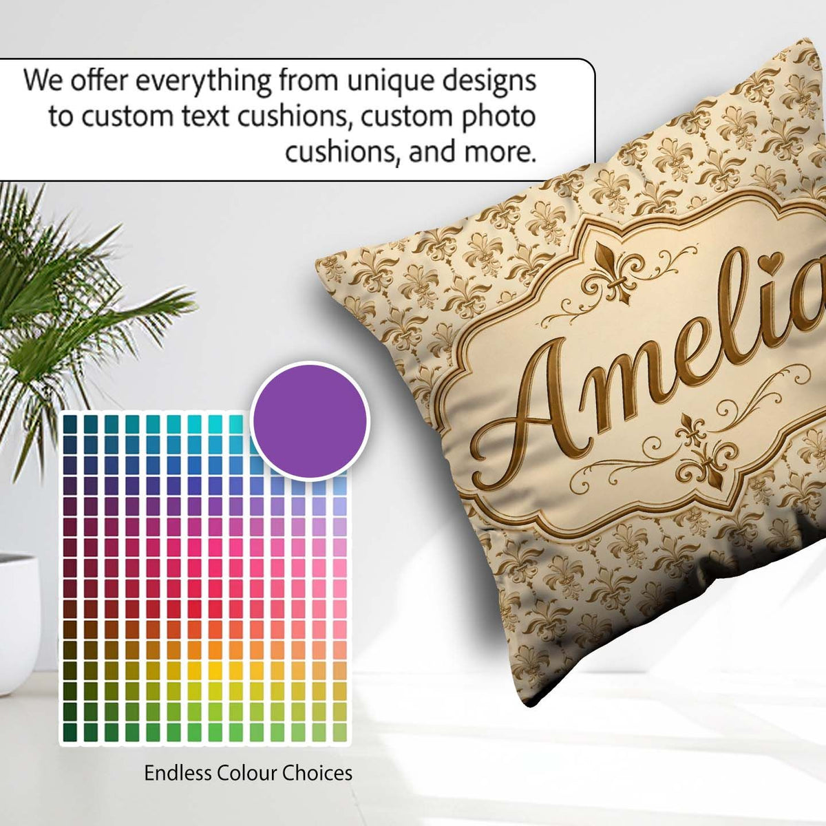 Custom Name Soft Gold Fleur De Lis Diamond Layout Pattern Design Square Filled Cushion Throw Pillow Sofa Bed Home Decor Zip Washable UK Made