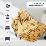Classic Antique Fleur De Lis Decorative Pattern Warm Beige Seamless  Personalised Custom Name Super Soft Fleece Blanket Bed Sofa Throw