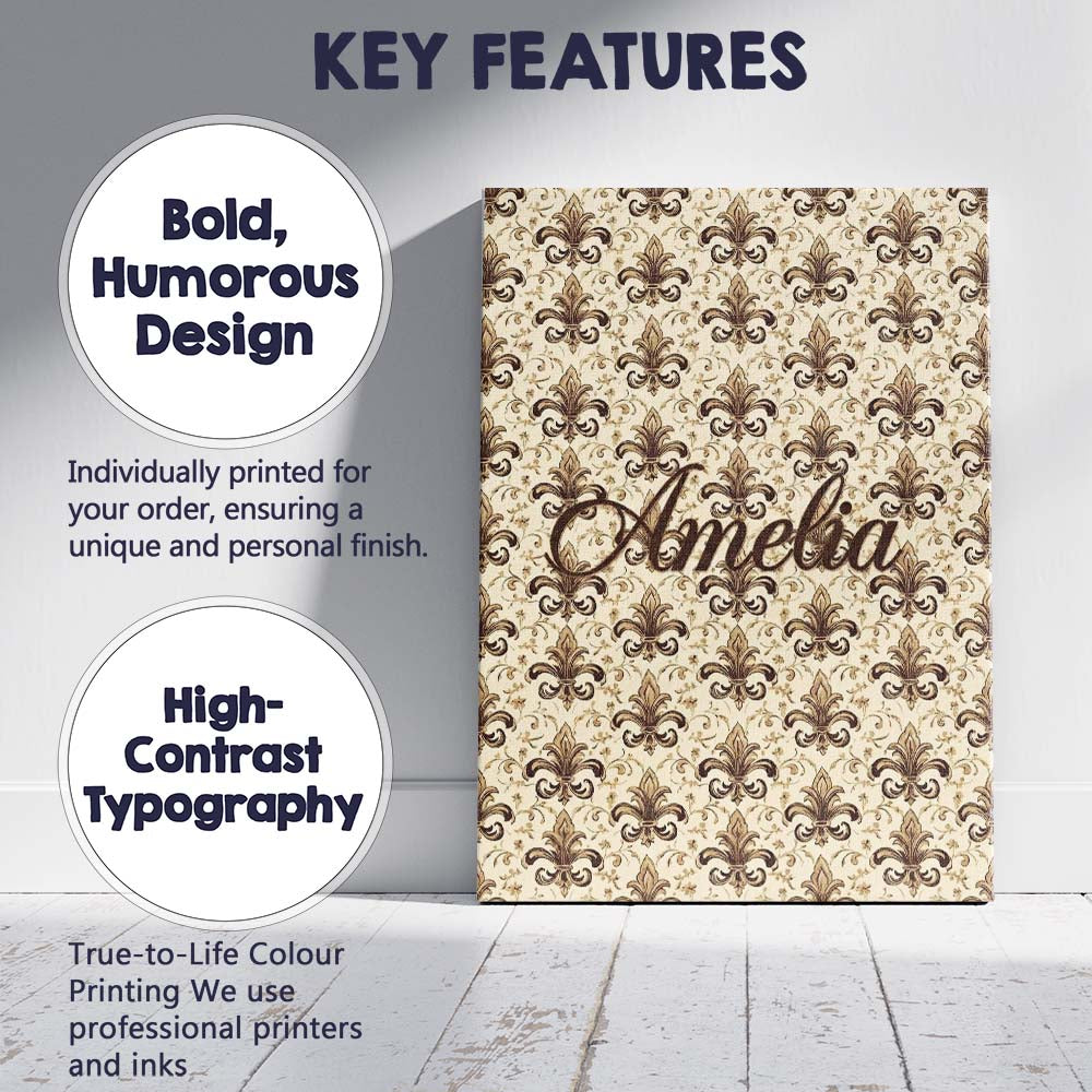 Personalised Name Ornate Classic Fleur De Custom  Unique Gift Idea Elegant Feature Canvas Wall Art Print Decor Picture Ready to Hang