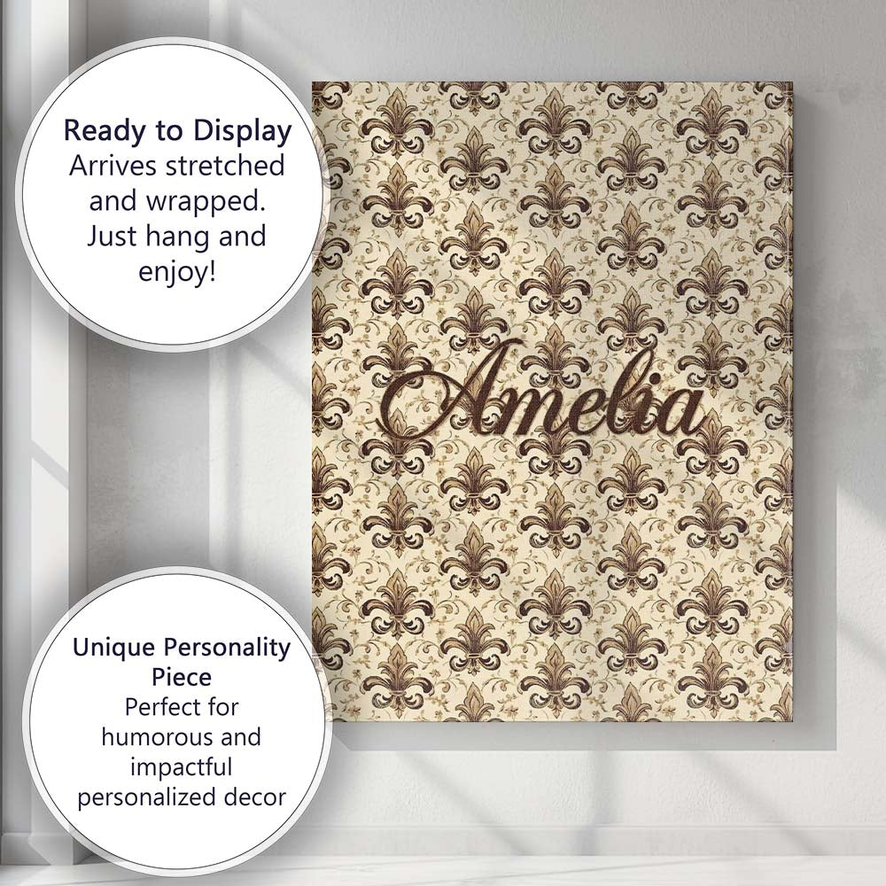 Personalised Name Ornate Classic Fleur De Custom  Unique Gift Idea Elegant Feature Canvas Wall Art Print Decor Picture Ready to Hang