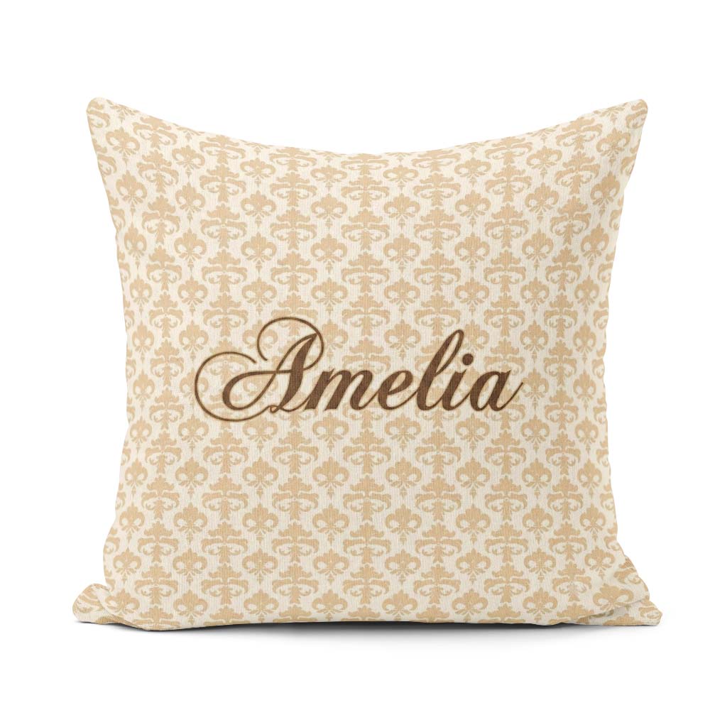 Custom Name Soft Beige Fleur De Elegant Seamless Pattern Classic Square Filled Cushion Throw Pillow Sofa Bed Home Decor Zip Washable UK Made