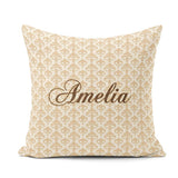 Custom Name Soft Beige Fleur De Elegant Seamless Pattern Classic Square Filled Cushion Throw Pillow Sofa Bed Home Decor Zip Washable UK Made