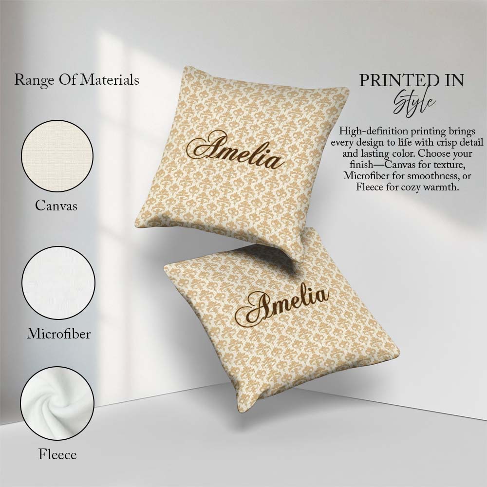 Custom Name Soft Beige Fleur De Elegant Seamless Pattern Classic Square Filled Cushion Throw Pillow Sofa Bed Home Decor Zip Washable UK Made