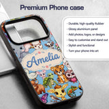 Cute Cartoon Jungle Safari Animals Printed Design Custom Name Protective Phone Case Mobile Cover Durable Everyday Smartphone Shock Resistant
